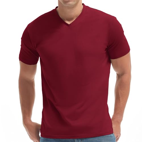 VEIISAR Premium V-Ausschnitt T-Shirts für Männer - modernen Fitted Tees V Neck Unterhemden (V8 Wine red XXL) von VEIISAR