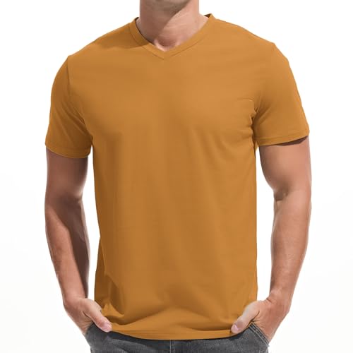 VEIISAR Premium V-Ausschnitt T-Shirts für Männer - modernen Fitted Tees V Neck Unterhemden (V8 Yellow Brown S) von VEIISAR