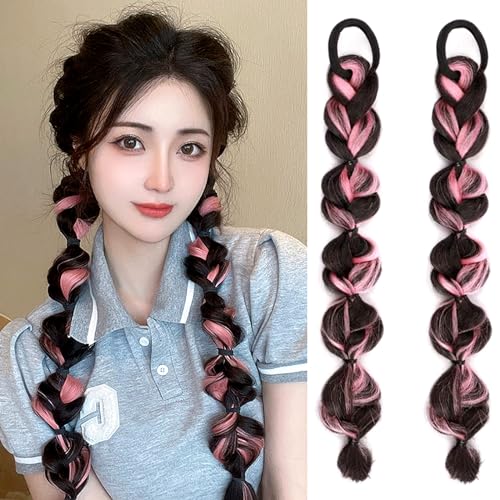 VEIYI 2pcs Braids Extensions Zopf mit Haargummi 35cm Langes Geflochtener Haarteil Haarverlängerung für Frauen Pferdeschwanz Haarteil Braids (Sakura-Pulver) von VEIYI
