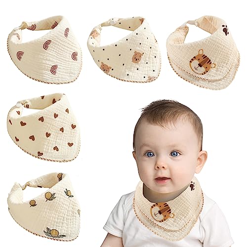 VEIYI Baby Lätzchen 5 Stück Baby Musselin Halstuch aus Baumwolle, Absorbierende Dreieckstuch mit Druckknopf Weiche Sabberlätzchen für Neugeboren Junge und Mädchen von VEIYI