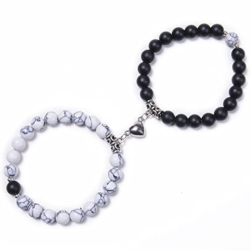 VELESAY 1 Paar Pärchen Armbänder für Damen Herren Magnet Paare Armbänder Distance Couple King Queen Armbänder Paare 8mm Perlen Couple Armband Geschenk Schmuck von VELESAY