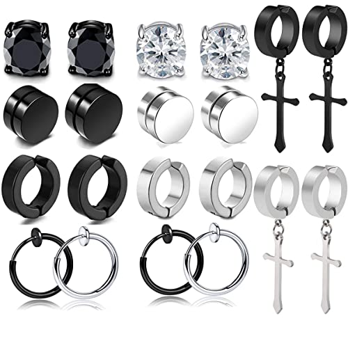 10Paare Magnet Ohrstecker Ohrringe Herren Edelstahl Creolen Schwarz Ohrringe CZ Runde Nickelfrei Clip Ohrringe Damen Feder Creolen Magnetische Ohrringe Set von VELESAY