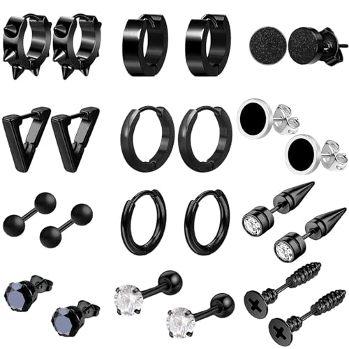 12 Paar Ohrringe Herren Schwarz Ohrringe Männer Edelstahl Hypoallergen Ohrringe Ohrstecker Ohrringe Damen Zirkonia Creolen Ohrringe Piercing Knorpel Ohrringe für Männer Jungen 12 Paar Ohrringe Herren Schwarz Ohrringe Männer Edelstahl Hypoallergen Ohrringe Ohrstecker Ohrringe Damen Zirkonia Creolen Ohrringe Piercing Knorpel Ohrringe für Männer Jungen von VELESAY