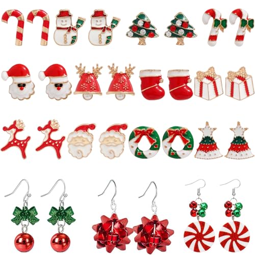 15Paare Weihnachten Tropfen Baumeln Ohrringe für Frauen Weihnachtsbaum Weihnachtsmann Ohrringe Damen Weihnachten Ohrringe Set Geschenk Schmuck Christmas Earrings Gift von VELESAY