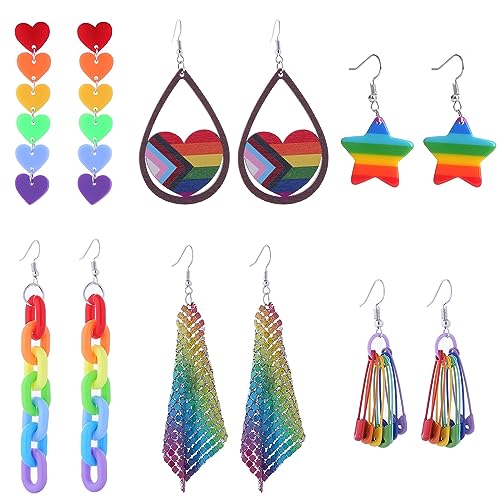 6Paare LGBTQ Regenbogen Ohrringe LGBTQ Stolz Ohrringe Set für Damen Frauen Lesbisch Gay Regenbogen Ohrstecker LGBTQ Zubehör Homosexuell Stolz Regenbogen Schmuck Zubehör Pride Lgbtq Accessoires von VELESAY