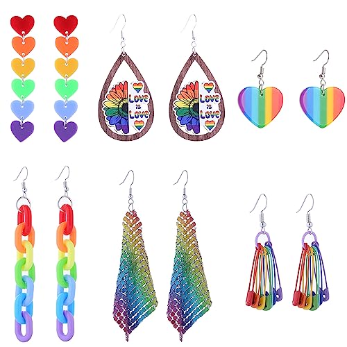 6Paare Regenbogen Ohrringe LGBTQ Stolz Ohrringe Set für Damen Frauen Lesbisch Gay Regenbogen Ohrstecker LGBTQ Zubehör Homosexuell Stolz Regenbogen Schmuck Zubehör Pride Lgbtq Accessoires von VELESAY