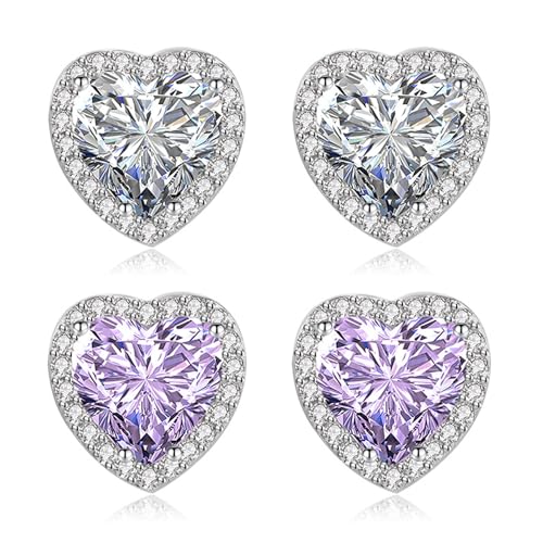 925 Sterling Silber Cubic Zirkonia Herz Ohrringe for Damen Mädchen 18K CZ Ohrstecker Set Hypoallergene Herz Ohrringe Jewellery Silber von VELESAY