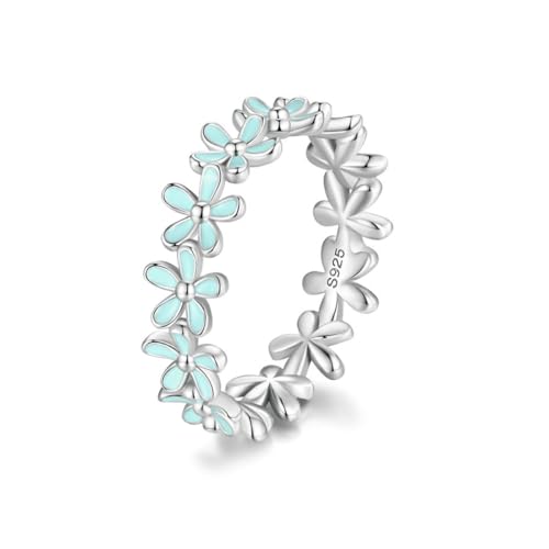 VELESAY 925 Sterling Silber Damen Gänseblümchen Ring Frauen Eheringe Verlobungsring Ewigkeitsring Ring Blau Blumen Gänseblümchen Ring US6 von VELESAY