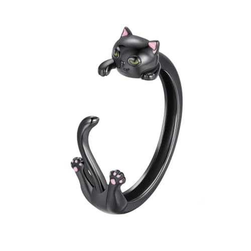 VELESAY 925 Sterling Silber Damen Katze Ring Frauen Verstellbare Zirkonia Ring Eheringe Verlobungsring Ewigkeitsring Offener Cat Ring Damen 925 Sterling Silber Verlobungsring Damen Katze Ring D von VELESAY