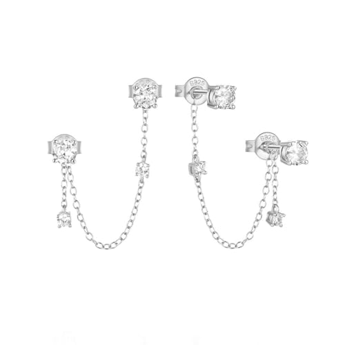 VELESAY 925 Sterling Silber Ohrringe mit Kette für Frauen - Dangle Earrings mit Kette für Mehrere Ohrlöcher - Hypoallergene Zirkonia Stecker - Schmuckgeschenk für Frauen von VELESAY