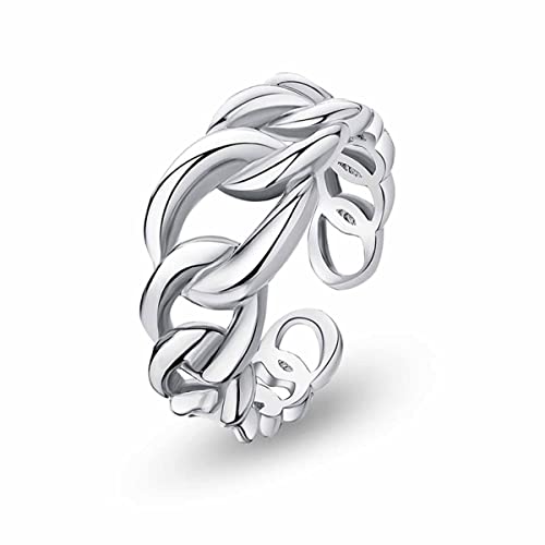 925 Sterling Silber Verstellbare Damen Ring Frauen Link Ring Kubanisches Ketten Offener Ring Damen 925 Sterling Silber Vintage Herren Ring Schmuck Geschenk von VELESAY