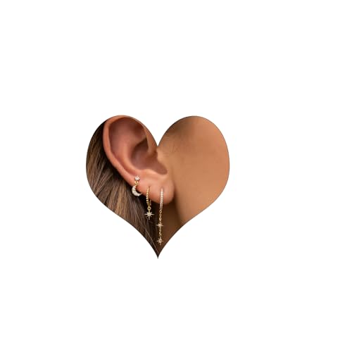 Gold Ohrringe Set für Mehrere Ohrlöcher Hypoallergen Helix Piercings Ohr für Damen 14K Vergoldet Ohrstecker Set Klein Creolen Gold Ohrringe Knorpel Ohrstecker Conch Tragus Piercing Gold von VELESAY