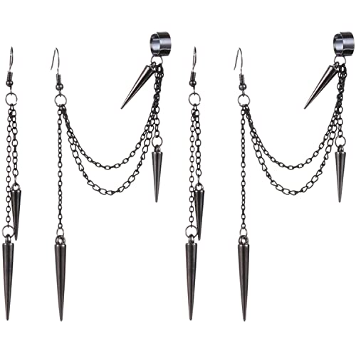 Herren Ohrringe Schwarz Punk Anhänger Mit Langer Kette - Gothic Hippie V-Ohrstecker - Antiallergische Männer Ohrringe von VELESAY