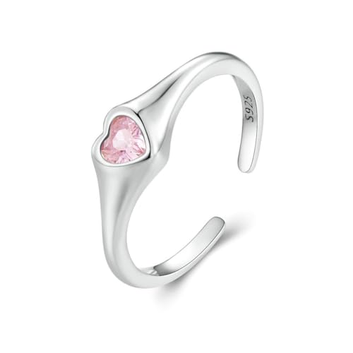 VELESAY Herz Ring Silber 925 für Damen Frauen Verstellbare Zirkonia Ring Freundschaftsring Trauringe Verlobungsring Promise Ring Damen 925 Sterling Silber Heart Ring Schmuck Geschenk von VELESAY