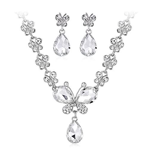 Kristall Hochzeit Brautschmuck Set für Damen Frauen Kristall Braut Halskette Prom Strass Ohrringe Hochzeit Verlobung Braut Brautjungfer Geschenk Schmuck Brautjungferngeschenke Hochzeit Schmuck Sets von VELESAY