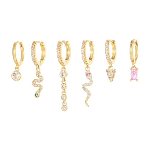 Ohrringe Gold Set für Damen Mädchen 14K Vergoldet Ohrstecker Set für Mehrere Ohrlöcher Hypoallergen Klein Creolen Zirkonia Ohrring Piercing Ohr Gold Ohrringe Schlafen Knorpel Ohrringe Set von VELESAY