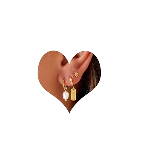 Ohrringe Gold Set für Damen14K Vergoldet Ohrstecker Set für Mehrere Ohrlöcher Hypoallergen Klein Creolen Zirkonia Ohrring Piercing Ohr Gold Ohrringe Schlafen Knorpel Ohrringe Set von VELESAY