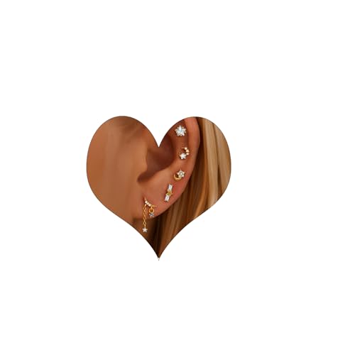 Ohrringe Silber 925 Set für Damen 14 Karat Vergoldet Kleine Ohrstecker Silber Gold Set mit Zirkonia Stapelbar Hypoallergene Ohrringe Mehrere Ohrlöcher Piercings Ohr Gold Ohrringe Set von VELESAY
