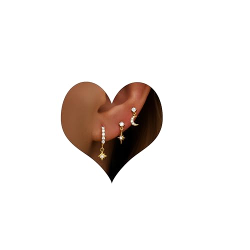 Ohrringe Set 925 Silber für Damen - 14 Karat Vergoldet Kleine Ohrstecker Mit Zirkonia Stapelbar Hypoallergen für Mehrere Ohrlöcher Piercings von VELESAY