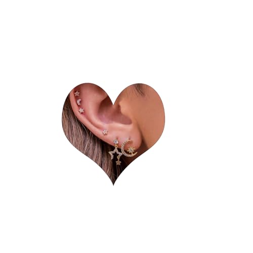 Piercing Ohr Gold Ohrringe Set für Mehrere Ohrlöcher Helix Piercings für Damen 14K Vergoldet Kleine Ohrstecker Set Creolen Gold Ohrringe Knorpel Ohrstecker Conch Tragus Piercing Gold von VELESAY