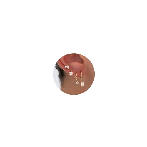 Ohr Gold Ohrringe Set für Mehrere Ohrlöcher - 14K Vergoldet Ohrstecker, Klein Creolen, Helix, Knorpel, Conch, Tragus Piercing für Damen von VELESAY