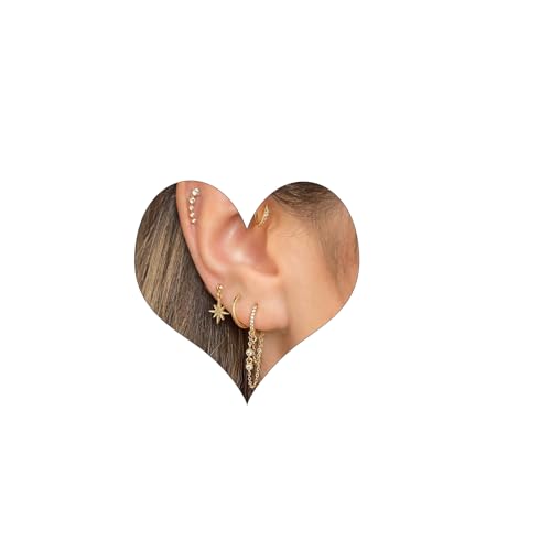 Piercing Ohr Gold Ohrringe Set für Mehrere Ohrlöcher Helix Piercings für Damen 14K Vergoldet Ohrstecker Set Klein Creolen Gold Ohrringe Knorpel Ohrstecker Conch Tragus Piercing Gold von VELESAY