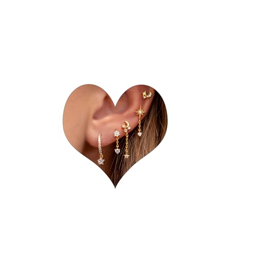 Piercing Ohr Gold Ohrringe Set für Mehrere Ohrlöcher Helix Piercings für Damen 14K Vergoldet Ohrstecker Set Klein Creolen Gold Ohrringe Knorpel Ohrstecker Conch Tragus Piercing Gold von VELESAY