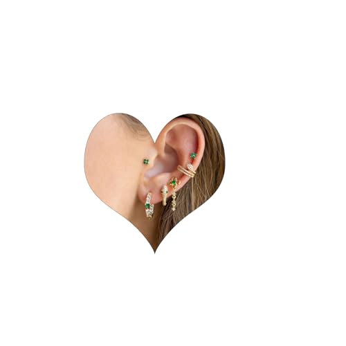 Piercing Ohrringe Set für Mehrere Ohrlöcher - Helix, Conch, Tragus Piercings für Damen - 14K Vergoldet - Ohrstecker Set - Klein, Creolen - Gold von VELESAY