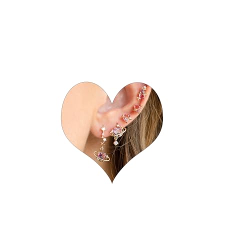 Ohr Gold Ohrringe Set für Mehrere Ohrlöcher - 14K Vergoldet Ohrstecker, Klein Creolen, Helix, Knorpel, Conch, Tragus Piercing für Damen von VELESAY