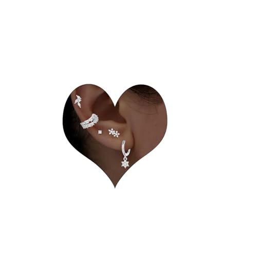 Piercing Ohr Silber Ohrringe Set für Mehrere Ohrlöcher Helix Piercings für Damen 14K Vergoldet Ohrstecker Set Klein Creolen Silber Ohrringe Damen Stapelbar Zirkonia Ohrstecker von VELESAY