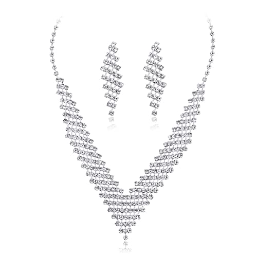 Strass Schmuckset für Damen Halskette Ohrringe Brautschmuck Set für Bräute Brautjungfer Schmuck Set Brautschmuck Braut Kristall Hochzeitsschmuck-Sets für Dammen Braut Hochzeit Halskette Ohrringe Set von VELESAY