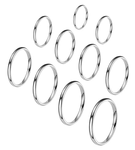 VELESAY 10 Stück Ringe Silber Damen Frauen Stapelbare Knuckle Ringe Set Edelstahl 2MM Plain Dünner Knöchelring Midi Band Ringe Stapelringe Fingerringe Edelstahl Knöchel Ringe Set Damen Schmuck von VELESAY