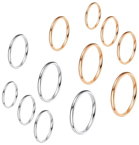 VELESAY 12 Stück Edelstahl Ringe Stapelbarer Knuckle Ringe für Damen Frauen 2MM Dünner Knöchelring Midi Band Ringe Stapelringe Fingerringe Edelstahl Knöchel Ringe Set Damen Schmuck von VELESAY