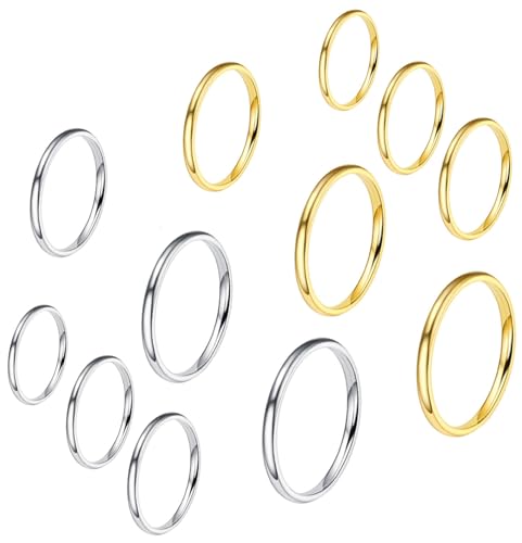 VELESAY 12 Stück Edelstahl Ringe Stapelbarer Knuckle Ringe für Damen Frauen 2MM Dünner Knöchelring Midi Band Ringe Stapelringe Fingerringe Edelstahl Knöchel Ringe Set Damen Schmuck von VELESAY
