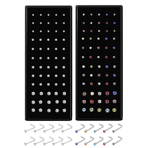 VELESAY 120 Stück Nasenstecker Edelstahl Nasenpiercing für Damen Herren L-Förmiger Nasenstecker Hypoallergen Nasenpiercing Stecker Lippenpiercing Piercing Nase Piercing Schmuck 1,5mm 2mm 2,5mm 3mm von VELESAY