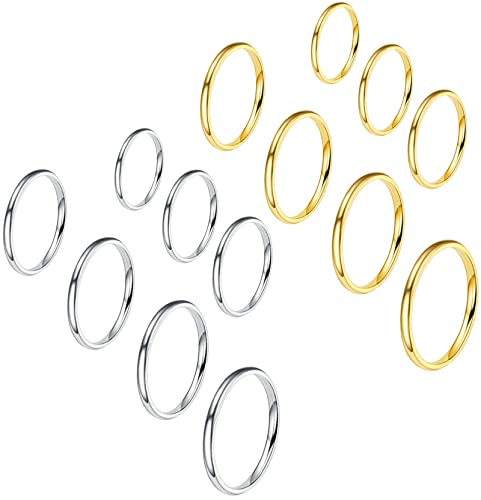 VELESAY 14 Stück Edelstahl Ringe Stapelbarer Knuckle Midi Ringe Set für Damen Frauen 2MM Dünner Knöchelring Midi Band Ringe Stapelringe Fingerringe Edelstahl Knöchel Ringe Set Damen Schmuck von VELESAY