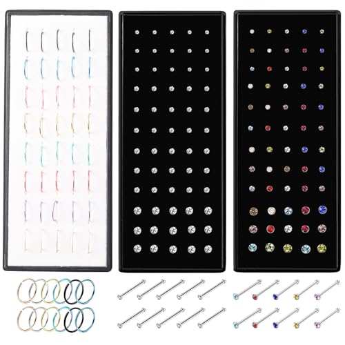 VELESAY 160 Stück Nasenstecker Edelstahl Nasenpiercing für Damen Herren L-Förmiger Nasenstecker Hypoallergen Nasenpiercing Stecker Lippenpiercing Piercing Nase Piercing Schmuck 1,5mm 2mm 2,5mm 3mm von VELESAY