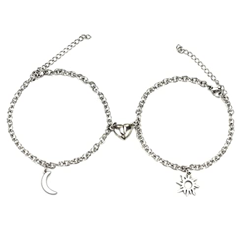 VELESAY 1Paar Paare Edelstahl Armband Magnetische Gegenseitige Anziehung Partner Armbänder 2 Set Curb Link Armband Freundschaftsarmband Geschenke für Pärchen Frauen Männer Gliederkette Armband von VELESAY