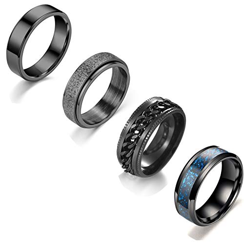 VELESAY 4 Stücke Drehbarer Edelstahl Ringe für Herren Damen Vintage Breit Schwarz Ringe Drachen Keltische Ring Verlobung Freundschaftsring Ringe mit Kette Ringe Herren Schwarz Männer von VELESAY