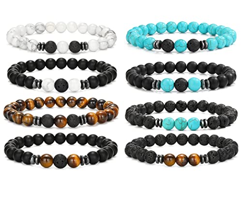 VELESAY 8 Pieces Lavastein Beads Armbänder Perlen Lava Tigerauge Armband Natürliche Perlen Lava Armband für Frauen Herren Armbänder Set Geburtstagsgeschenk von VELESAY