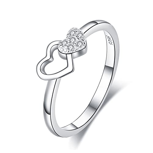 VELESAY 925 Sterling Silber Damen Ring Frauen Herz Zirkonia Ring Eheringe Verlobungsring Ewigkeitsring Herz Minimalistisch Ring Damen 925 Sterling Silber Herz Damen Ring Heart Schmuck von VELESAY