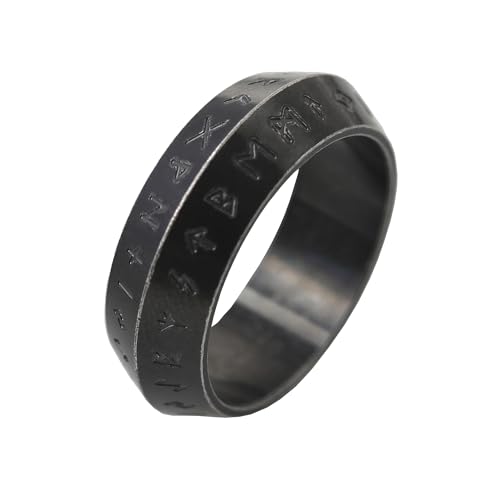 VELESAY Edelstahl Wikinger Herren Ring Viking Nordische Mythologie Ring Herren Viking Rune Ring Punk Biker Gothic Vintage Ring für Männer Viking Schmuck Schwarz US10 von VELESAY
