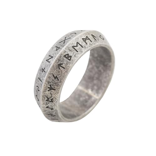 VELESAY Edelstahl Wikinger Herren Ring Viking Nordische Mythologie Ring Herren Viking Rune Ring Punk Biker Gothic Vintage Ring für Männer Viking Schmuck Silber-Tone US10 von VELESAY