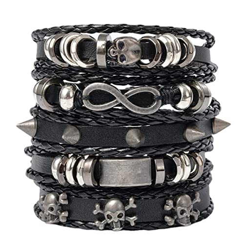 VELESAY Geflochtene Leder Armbänder für Herren Männer Punk Goth Vintage Armband Woven Geflochtenes Leder Armband Verstellbares Braun Schwarz Seil Armbander Wrap Set Lederarmband Herren von VELESAY