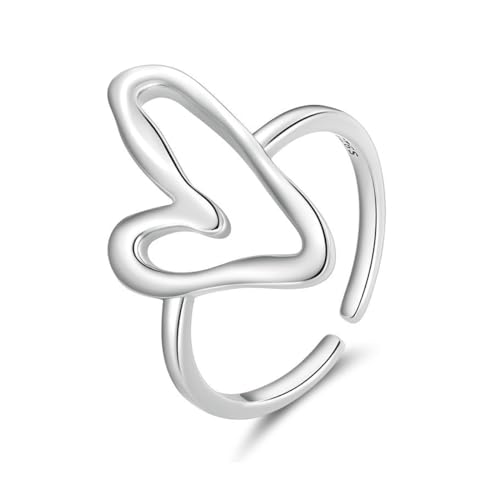 VELESAY Herz Ring Silber 925 für Damen - Verstellbarer Zirkonia Freundschaftsring, Trauringe, Verlobungsring - Heart Ring Schmuck Geschenk von VELESAY