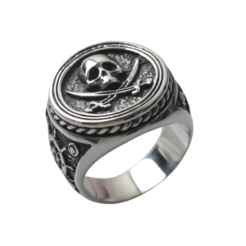 VELESAY Ringe Herren Edelstahl Ringe Totenkopf Schädel Ringe Herren Skull Ring Schmuck Vintage Punk Ring Rocker Biker Gothic Hip Pop Ring Vintage Totenkopf Männer Ring Halloween US11 von VELESAY