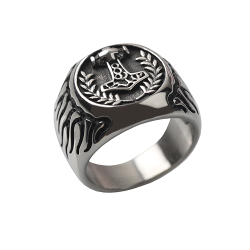 VELESAY Thors Hammer Ring Edelstahl Viking Herren Ring Wikinger Viking Mjölnir Ring Vintage Punk Biker Ring Herren Männer Siegelring Gothic Ring Thors Ring Viking Schmuck US9 von VELESAY