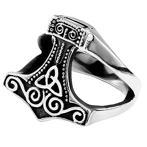 VELESAY Thors Hammer Ring Edelstahl Viking Herren Ring Wikinger Viking Mjölnir Ring Vintage Punk Biker Ring Herren Männer Viking Wikinger Gothic Ring Thors Ring Viking Schmuck von VELESAY