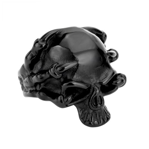 VELESAY Totenkopf Ringe Herren Edelstahl Totenkopf Schädel Ringe Herren Skull Ring Schmuck Vintage Punk Ring Rocker Biker Gothic Hip Pop Ring Vintage Totenkopf Männer Ring Halloween Schwarz US11 von VELESAY