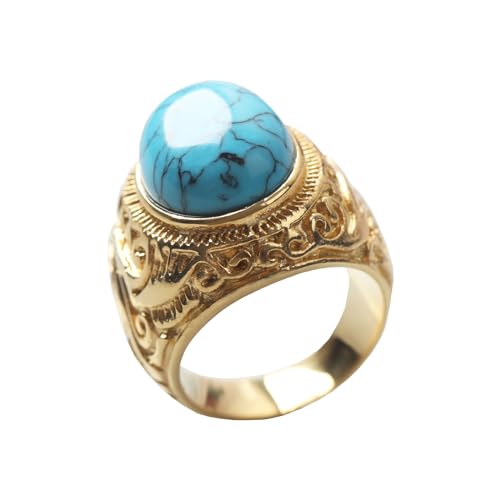 VELESAY Türkis Ringe Herren Edelstahl Ringe Schmuck Vintage Punk Ring Rocker Biker Gothic Hip Pop Ring Tolles Geschenk für Männer Gold-Tone US12 von VELESAY